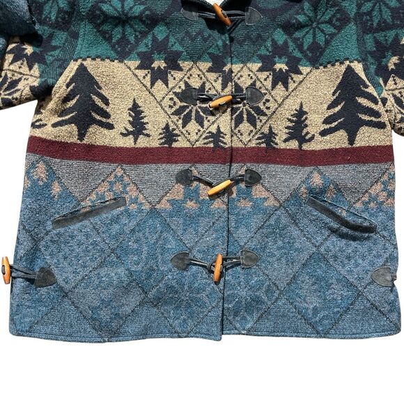 Katy D Kathryn Deene Blanket Coat Toggle Wool Blend Mountain Print Sz 22/24 - Picture 11 of 14